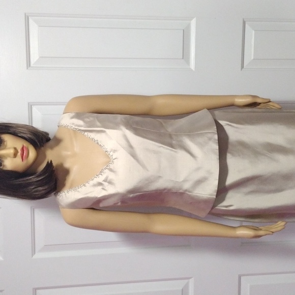 Silk Cocktail Dress 3 Piece Evening Gown Beaded Silk Blazer Vest Long Skirt Sz 6 - Picture 3 of 15